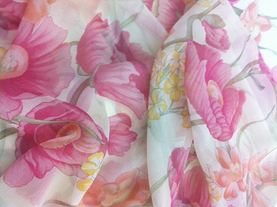 Pink Floral Print with Ivory Ground Chiffon by IntlPleating
