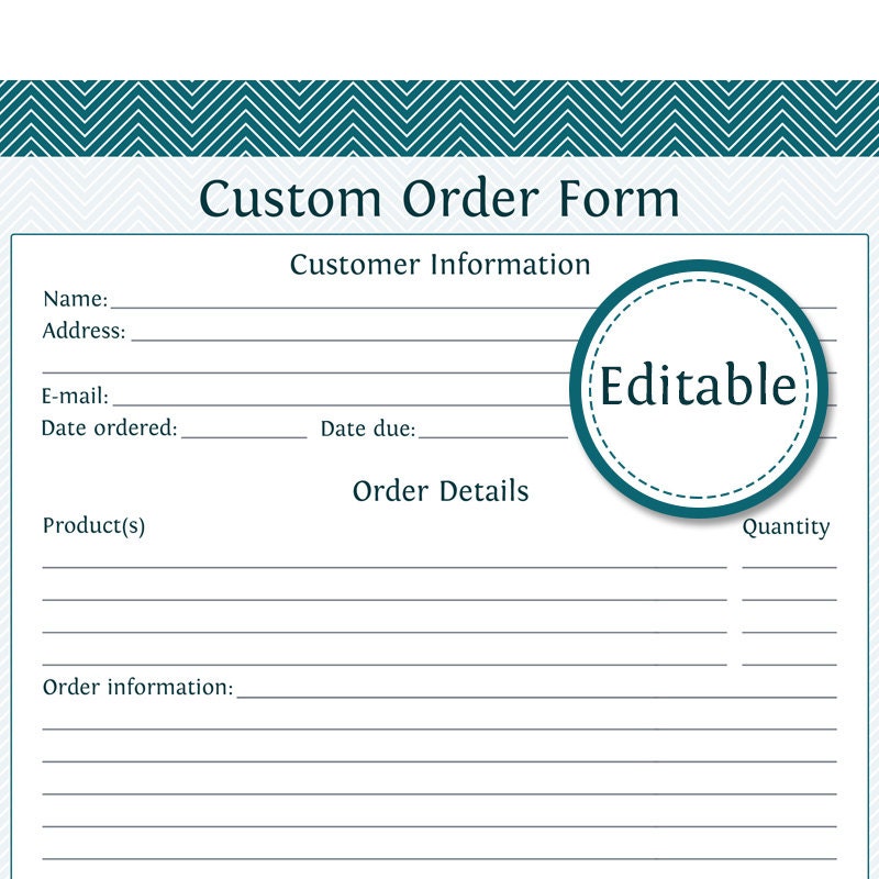 Custom Order Form Fillable Business Planner Printable