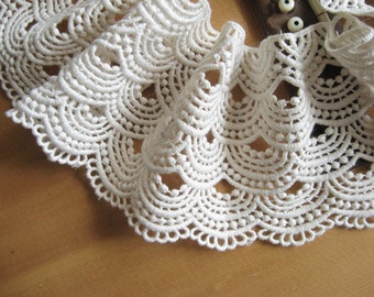 Ivory Cotton Lace, Antique Wave Pattern Lace Trim CMSR003B