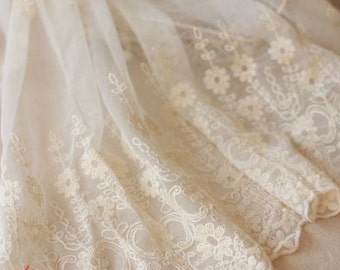 lace trim gauze embroidered rose gold bridal floral fabric