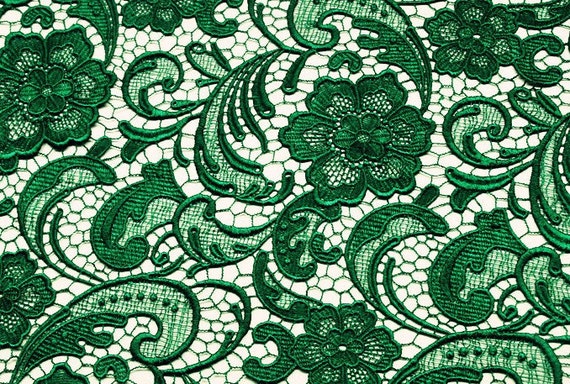 Emerald Green Lace Fabric guipure lace fabric venise by LaceFun