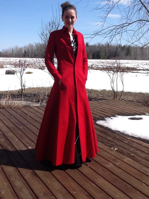 Vintage Red Maxi Coat Lightweight Wool Coat Bridal Prom Coat