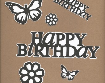 Happy Birthday Black and White Heart Handmade Card