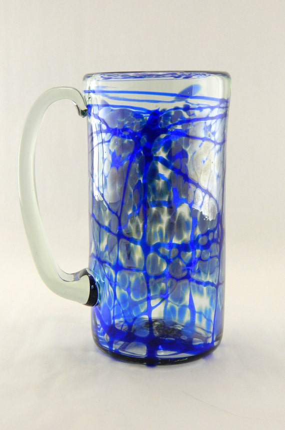 Hand Blown Glass Beer Mugs Silver Blue Luster Color Blue