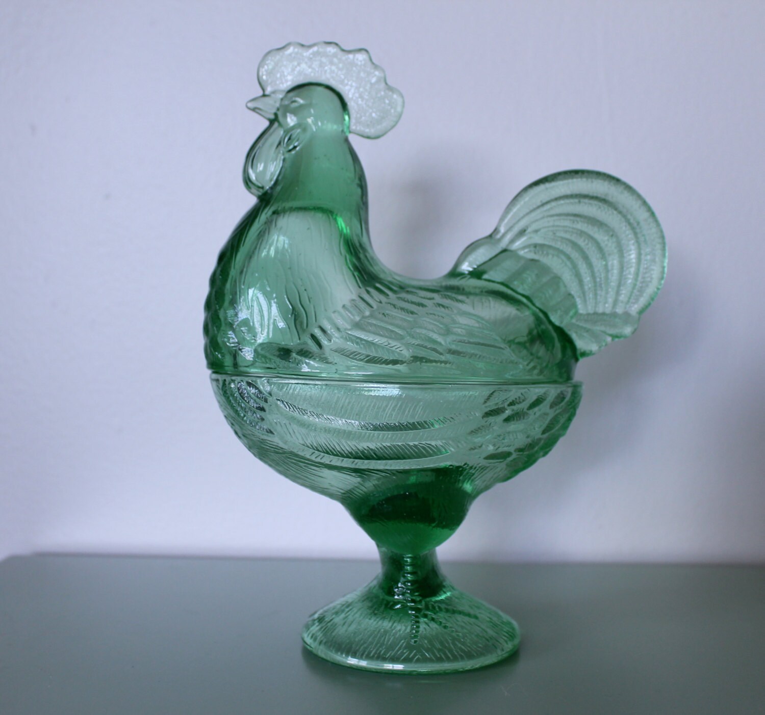 Vintage Glass Rooster Candy Dish