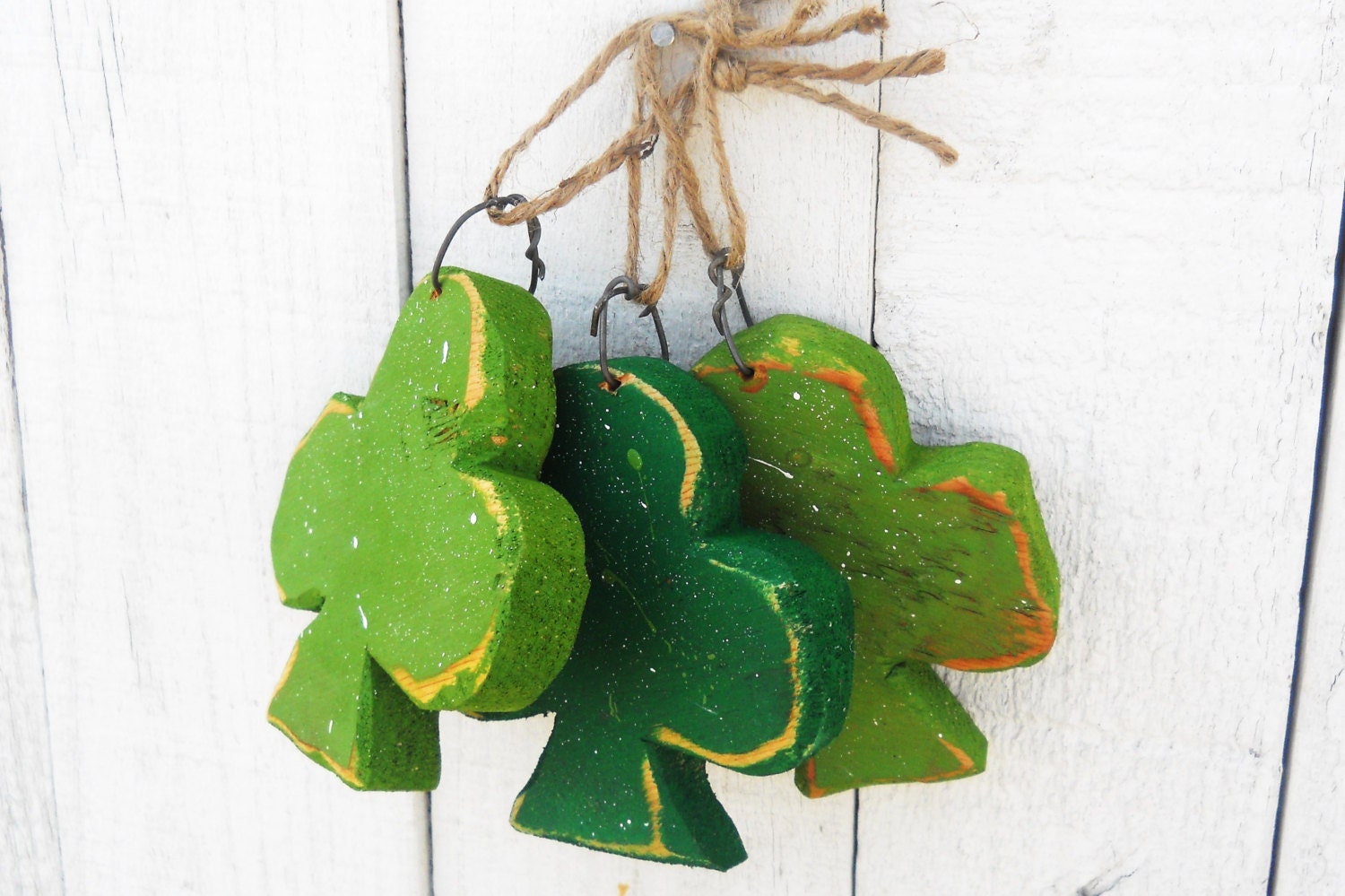 Set Of Three Chunky Shamrock Ornaments St Patricks Day Decor