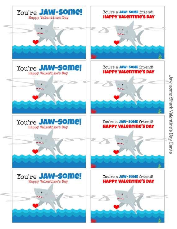 Items similar to INSTANT Download JAW-SOME Shark Valentines Day Cards