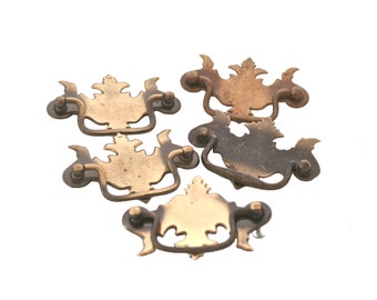 Set of Five Vintage Brass Heavy Duty Drawer Pulls Hardware