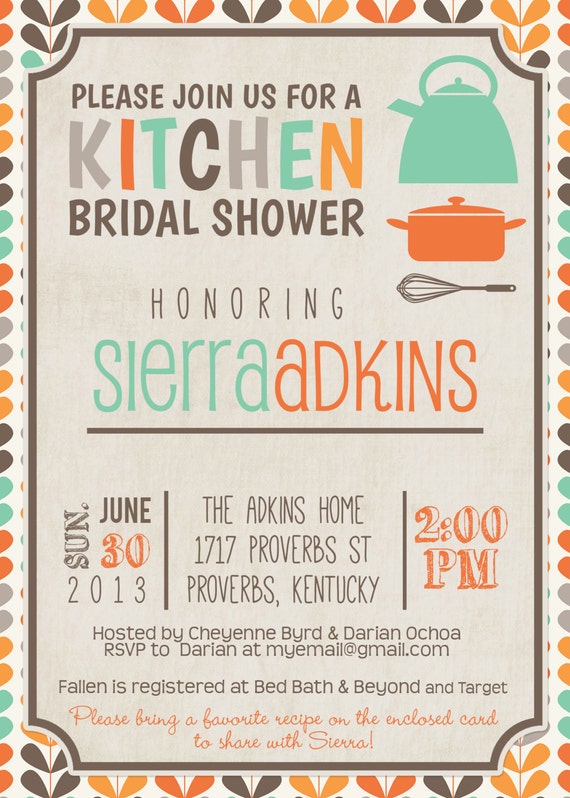 Kitchen Bridal Shower Invitation Printable file 5 x 7 and