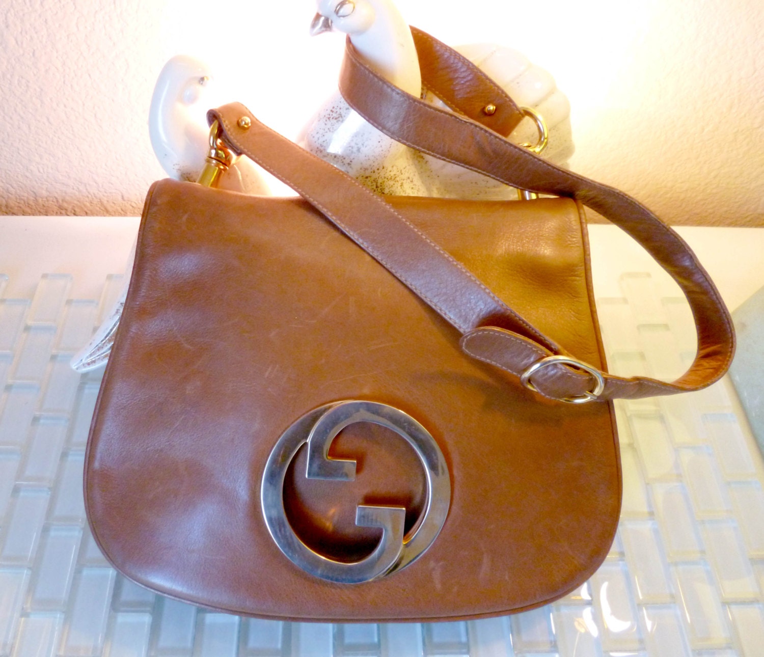 Vintage Early 1970s GUCCI Purse Handbag Shoulder Bag Brown