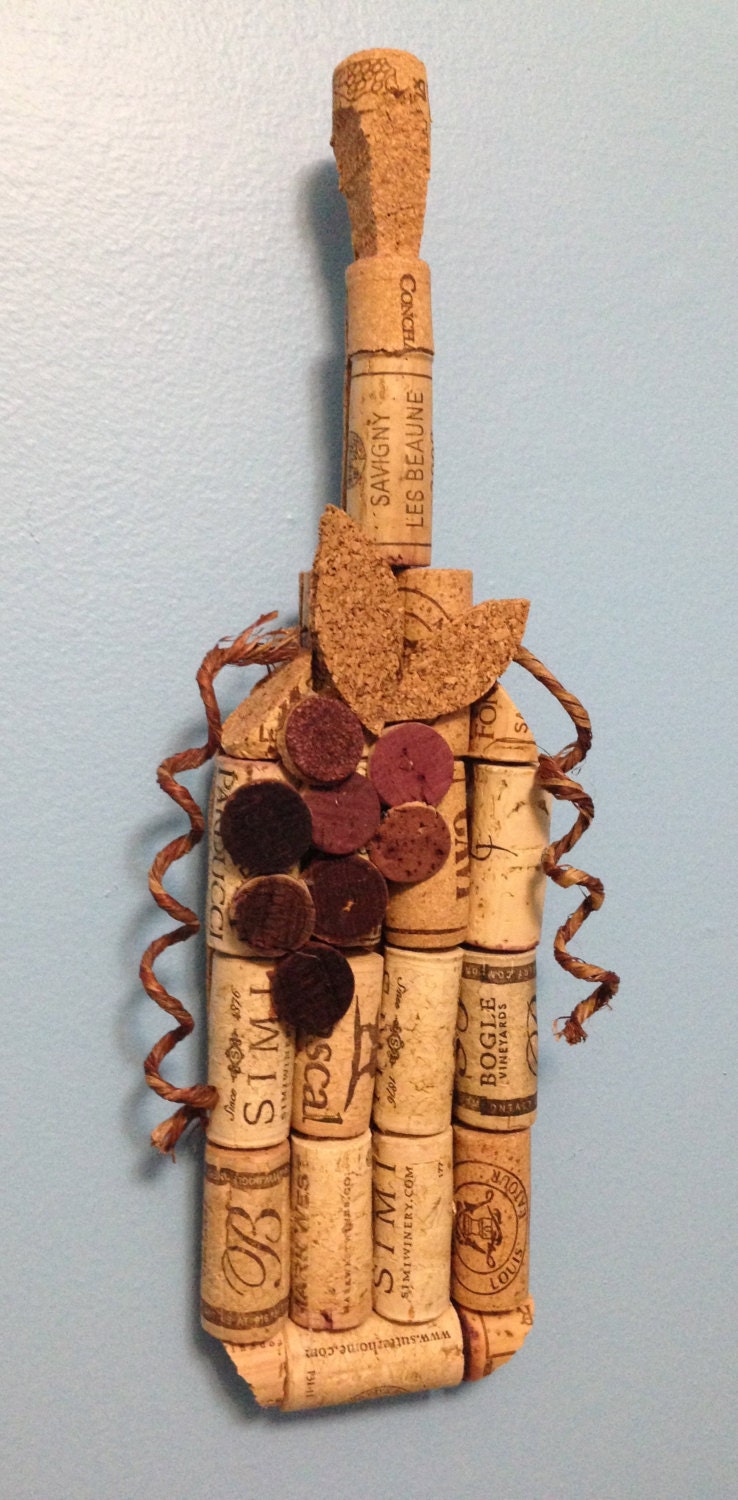 wine bottle wall hanging made from recycled corks