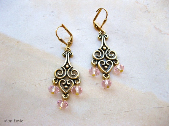 Pale Pink Victorian Chandelier Earrings Light Pink Crystal