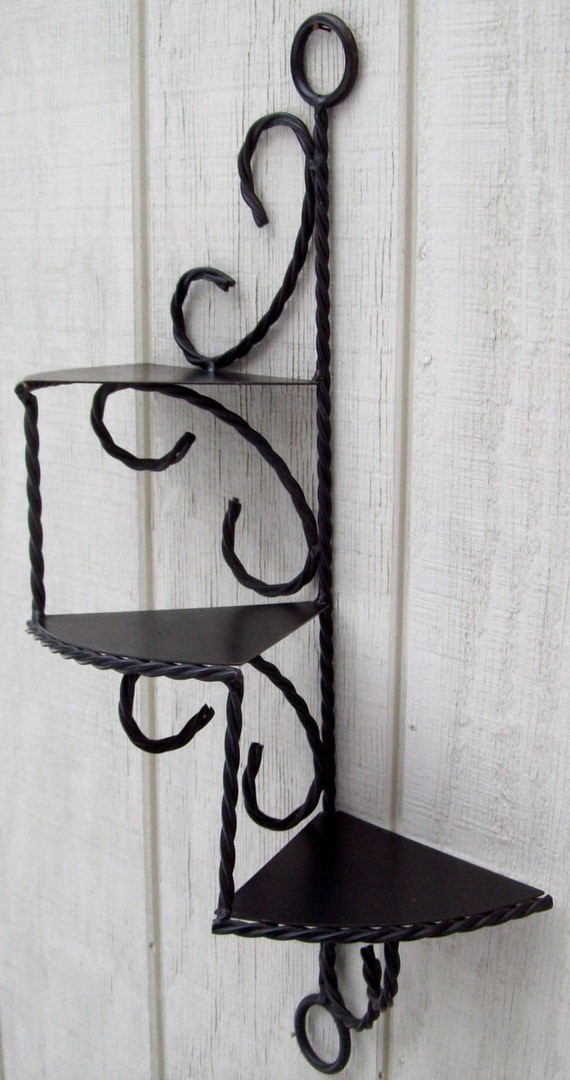 Vintage 3 Tier Wrought Iron Wall Shelf 1950's