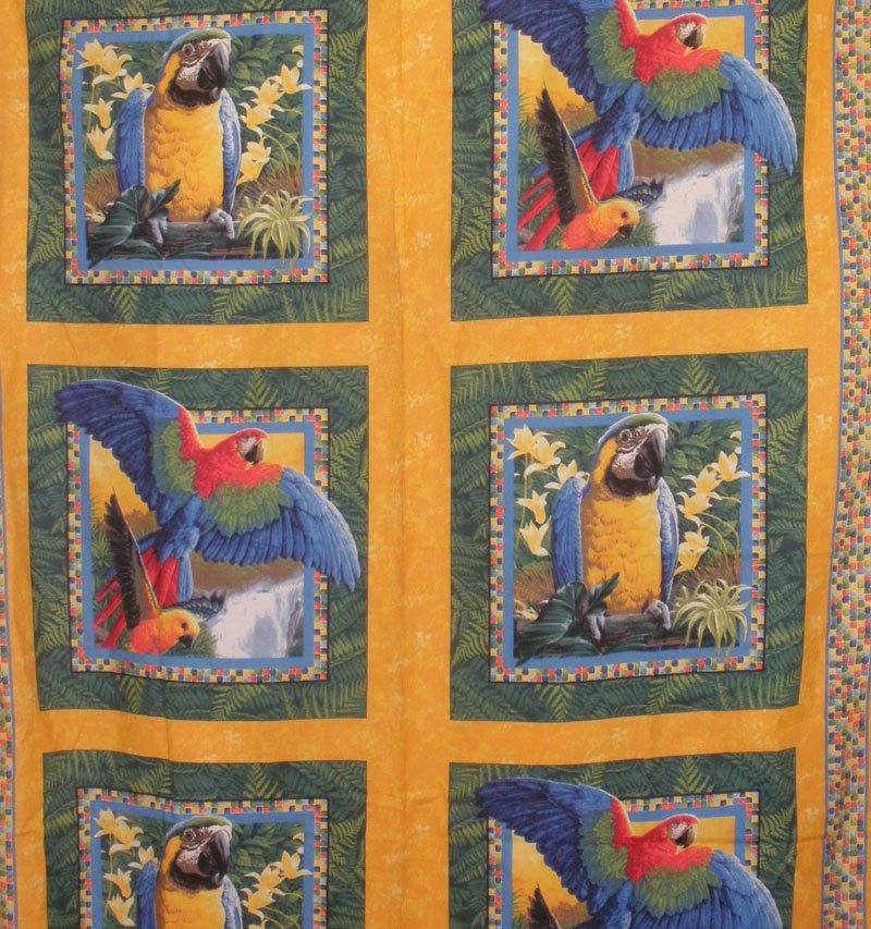 Parrot Fabric Bird Fabric Pillow Panels 1 panel of 6 blocks