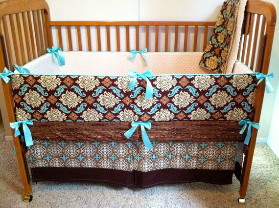 Items similar to Custom Baby Bedding Set - Brown, Aqua, Ivory on Etsy