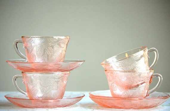 pink depression glass childs tea set