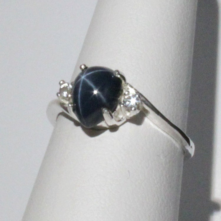 Genuine 2.3ct Blue Star Sapphire Ring with White by TSNjewelry