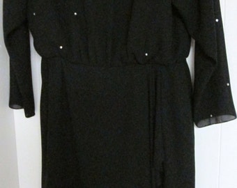 Vintage Miss Elliette Black chiffon dress with rhinestone accent bodice