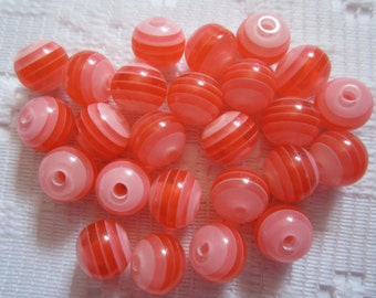 15 Shades of Red Transparent Striped Round Resin Acrylic Beads 10mm