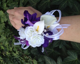 Real Touch White Rose Silk Wrist Corsage / Prom by mtfloral