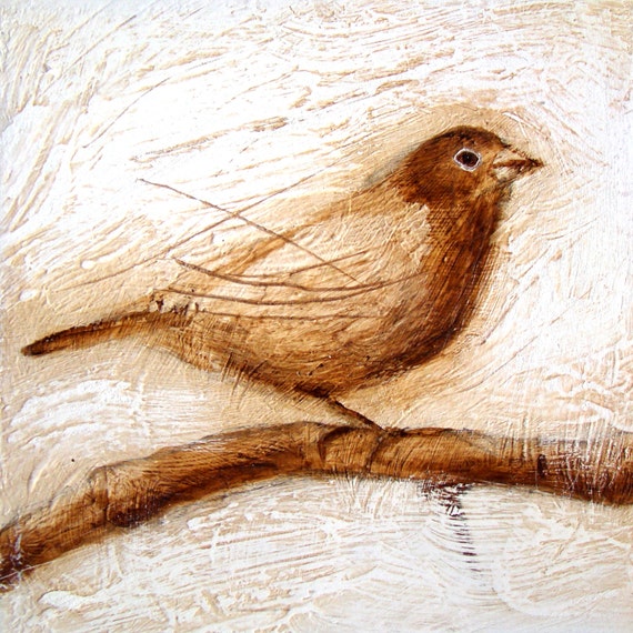 Sing  a new song (nr 1) - Small Sepia Art Print of Bird (Canary)