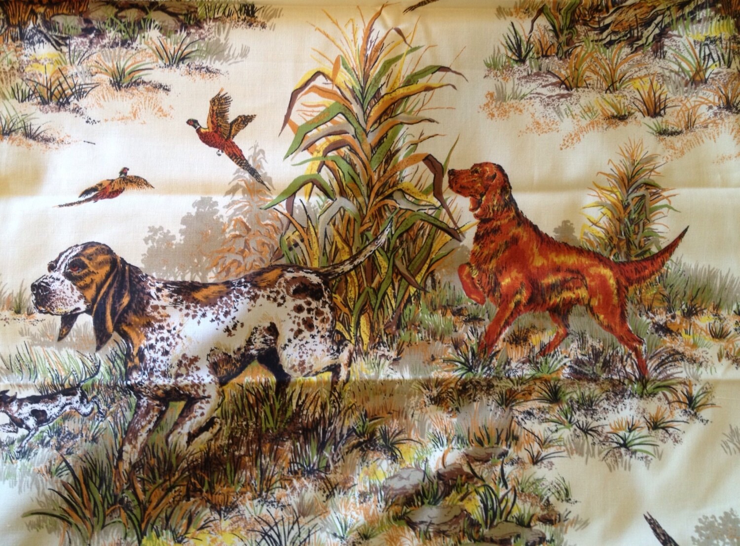 Vintage Dogs Hunting Pheasant Fabric A Screen Print by NotWantNeed