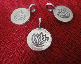 925 sterling silver oxidized lotus charm 1 pc., silver lotus charm , silver flower, lotus