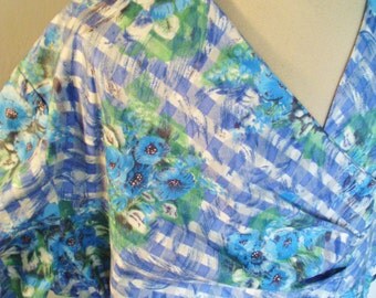 1950s cotton blue poppy day dress for the curvaceous lady