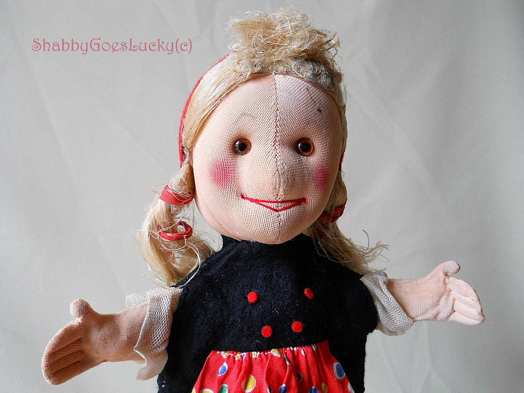 German vintage hand puppet Red Riding Hood by ShabbyGoesLucky