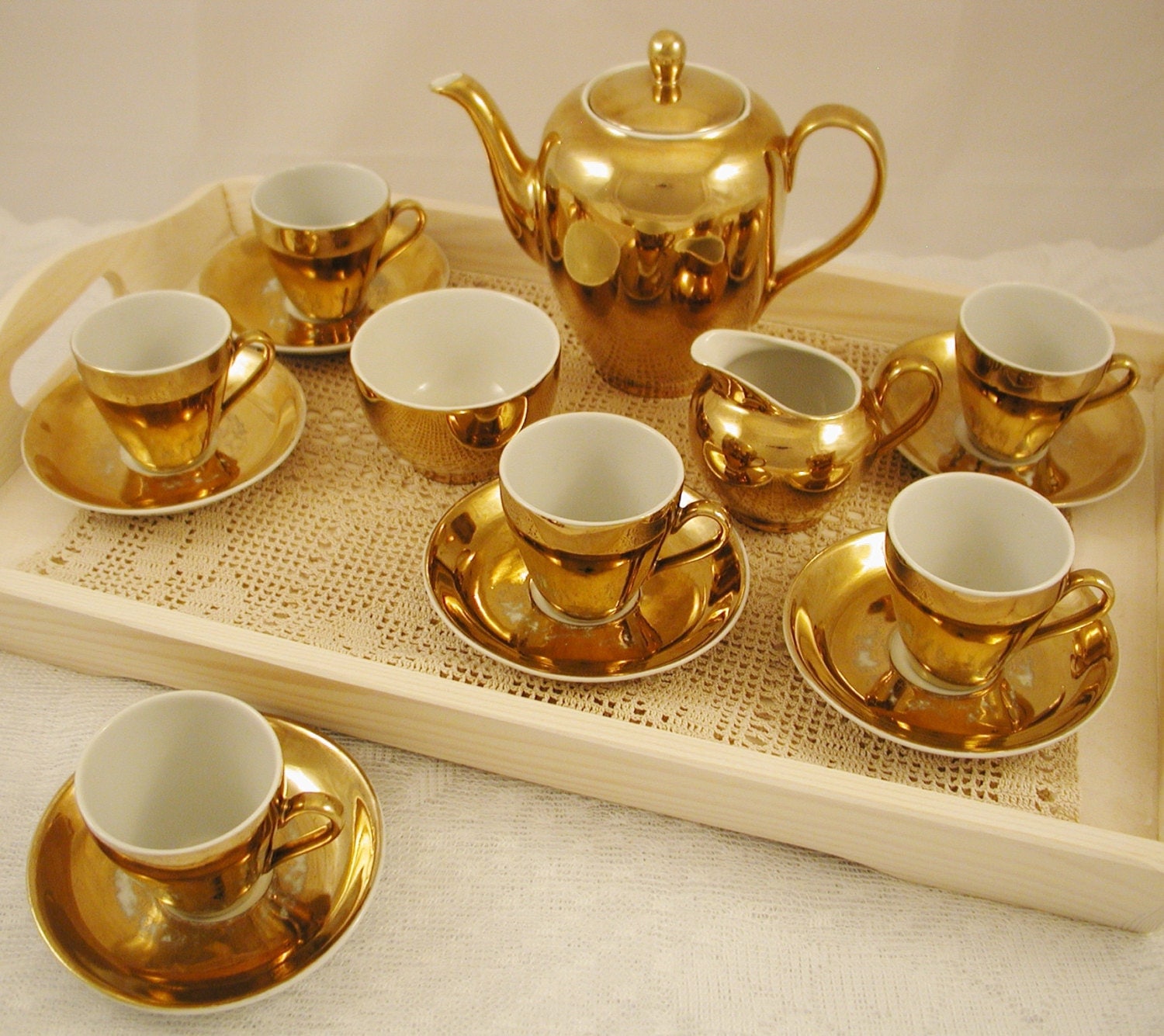 Vintage Gold Coffee or Tea Set Coffee pot six cups and