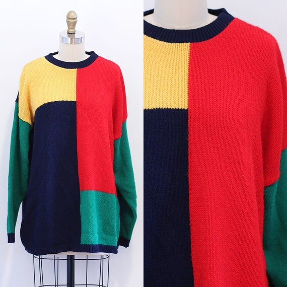 1980s Oversized Color Block Sweater / Red Blue by icouldrockthat