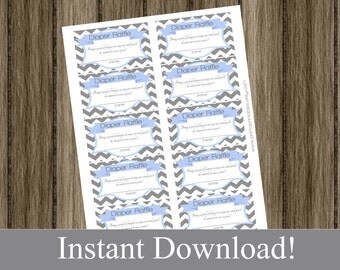 Diaper Raffle Tickets gray chevron and light blue for baby shower INSTANT DOWNLOAD diy digital printable file print your own , babyshower