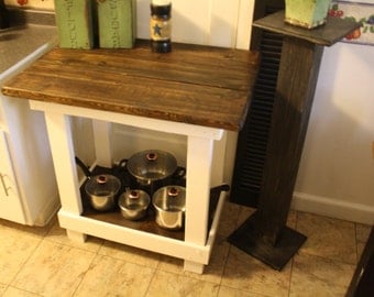 Unique KITCHEN ISLAND Multi Functional Tall Dark Walnut Stained & Chef's White Table Kitchen Island Planter Bench Custom Sizes Colors Decor