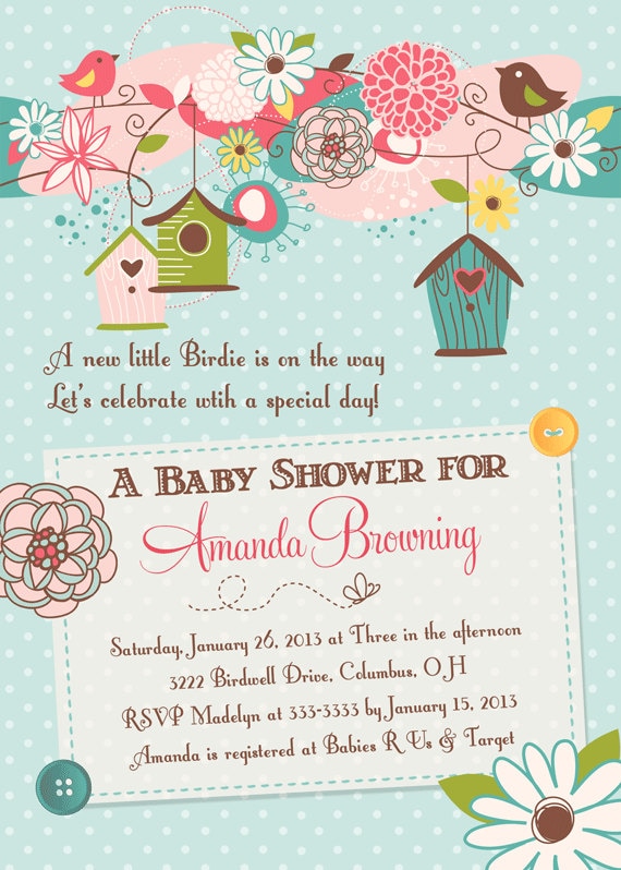 Birds and Bird Houses Baby Shower Invitation - Printable