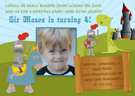 Knights and Dragon Photo Birthday Party Invitation - Printable Il_570xn