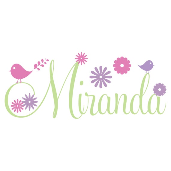 Girls Wall Decal Personalized Name Wall Decal With Flowers