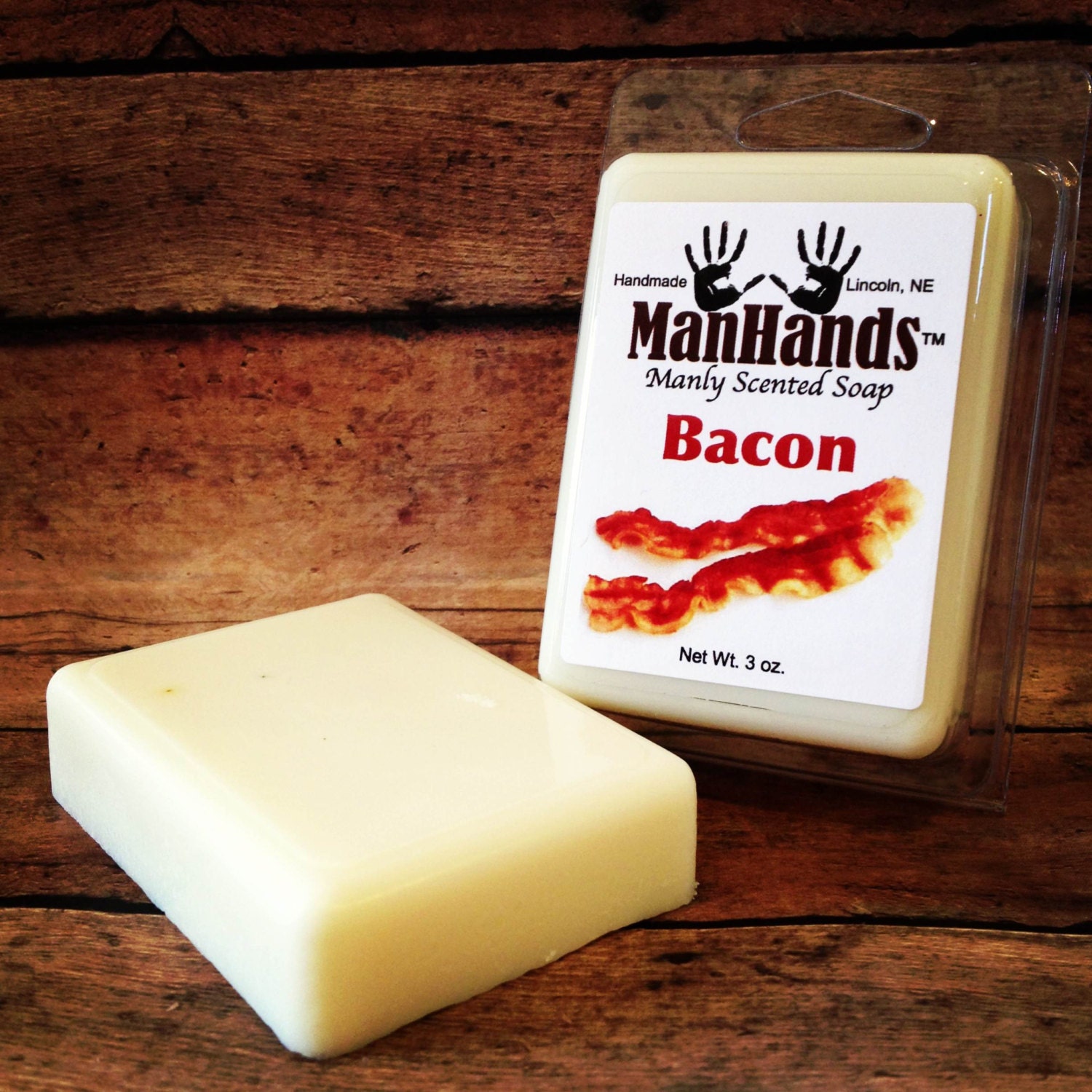 Bacon Scented Soap 3 oz. Bar by ManHandsSoap on Etsy