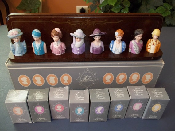 Avon American Fashion Thimbles 7 With Display Rack