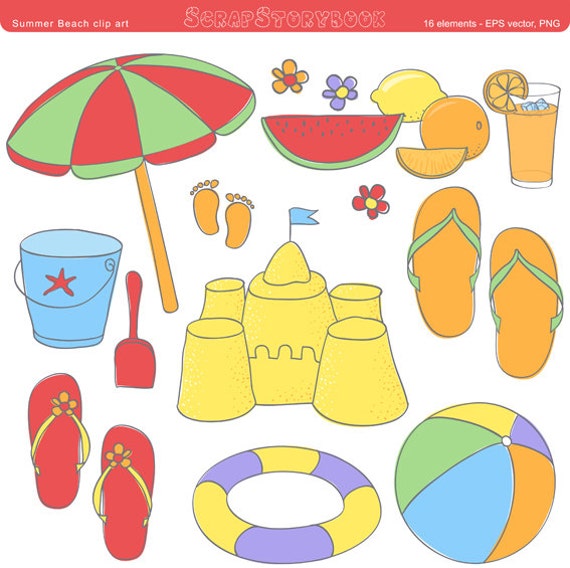 Summer Beach Clip Art EPS vector and PNG file for