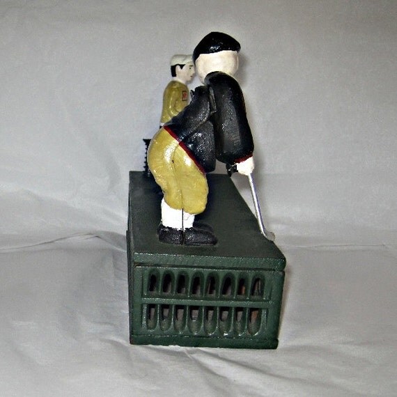 Vintage Mechanical Toy Golf Game Cast Iron Moneybank Model