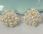 Items similar to Bridal Pearl Cluster Earrings, bridal stud earrings ...