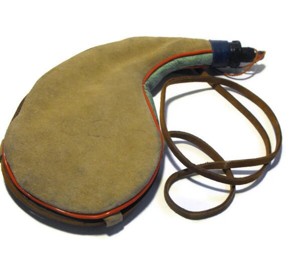Vintage Leather Suede Army Water Canteen Pouch