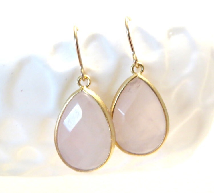 Pink Earrings Soft Pink Rose Quartz Earring by LoveShineBridal