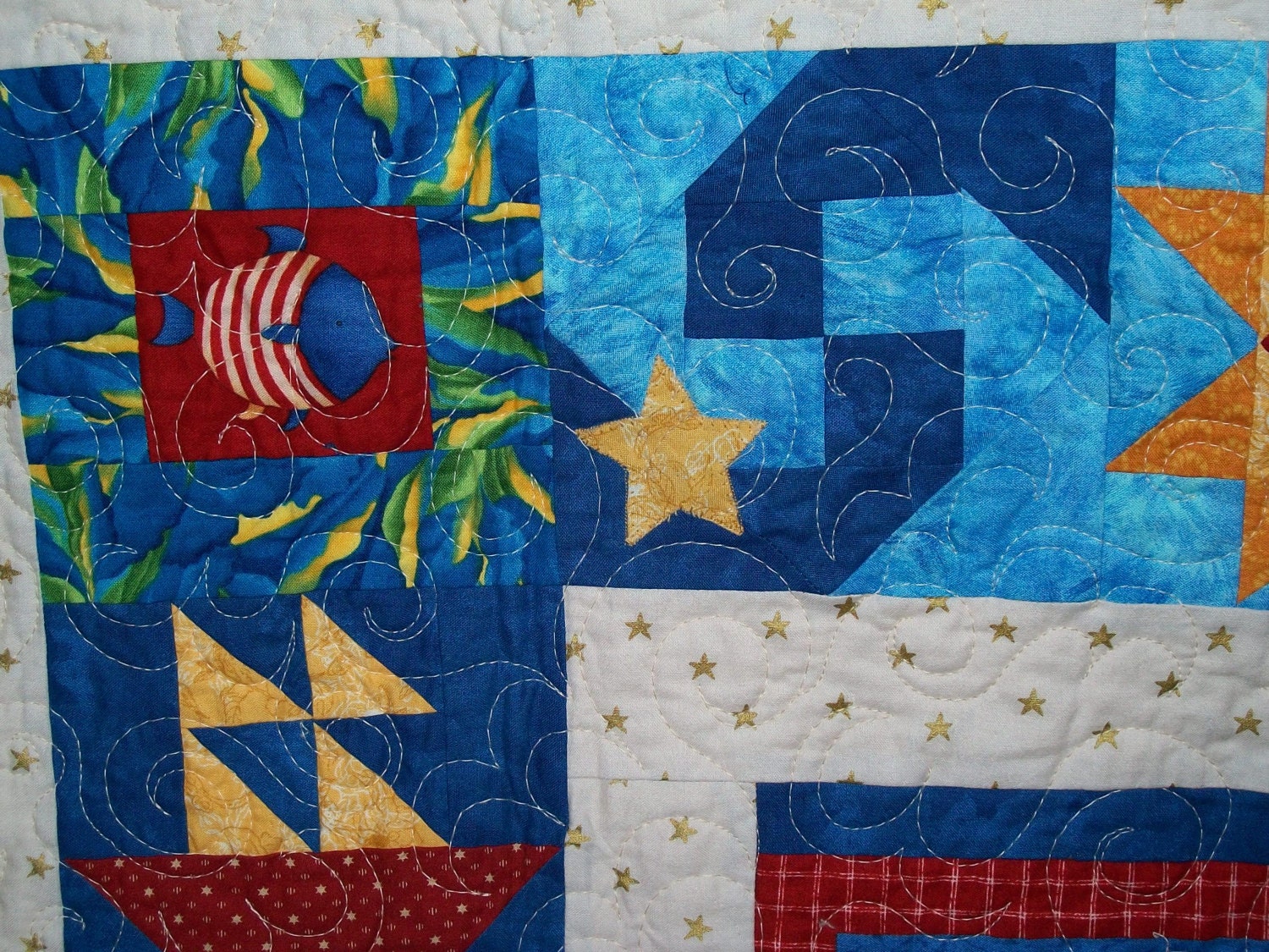 Lighthouse quilt nautical throw whale sailboat star fish
