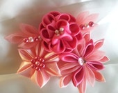 3 tone Pink Kanzashi Flower - Can be attached to hair clip or French Barrette