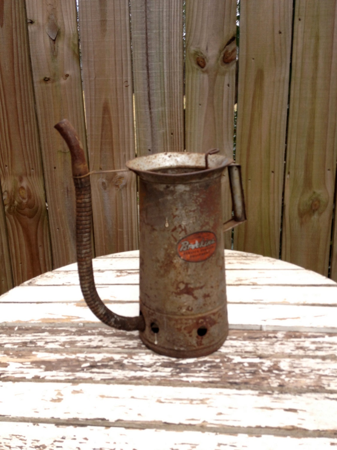 SALE Vintage metal motor oil dispenser can by RetroCharmDesigns