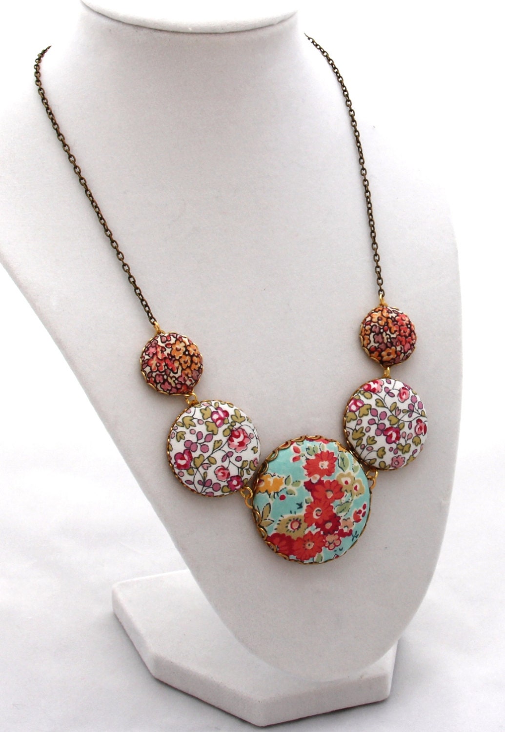 Boho Chic Fabric Button Necklace Spring