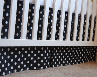 Black and White Polka Dot Box Pleat Crib Skirt