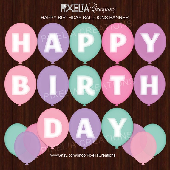 Happy Balloons party printable kit in shades of pink, teal and purple. Printable party designs in PDF.Item Code: HBP02 Il_570xn