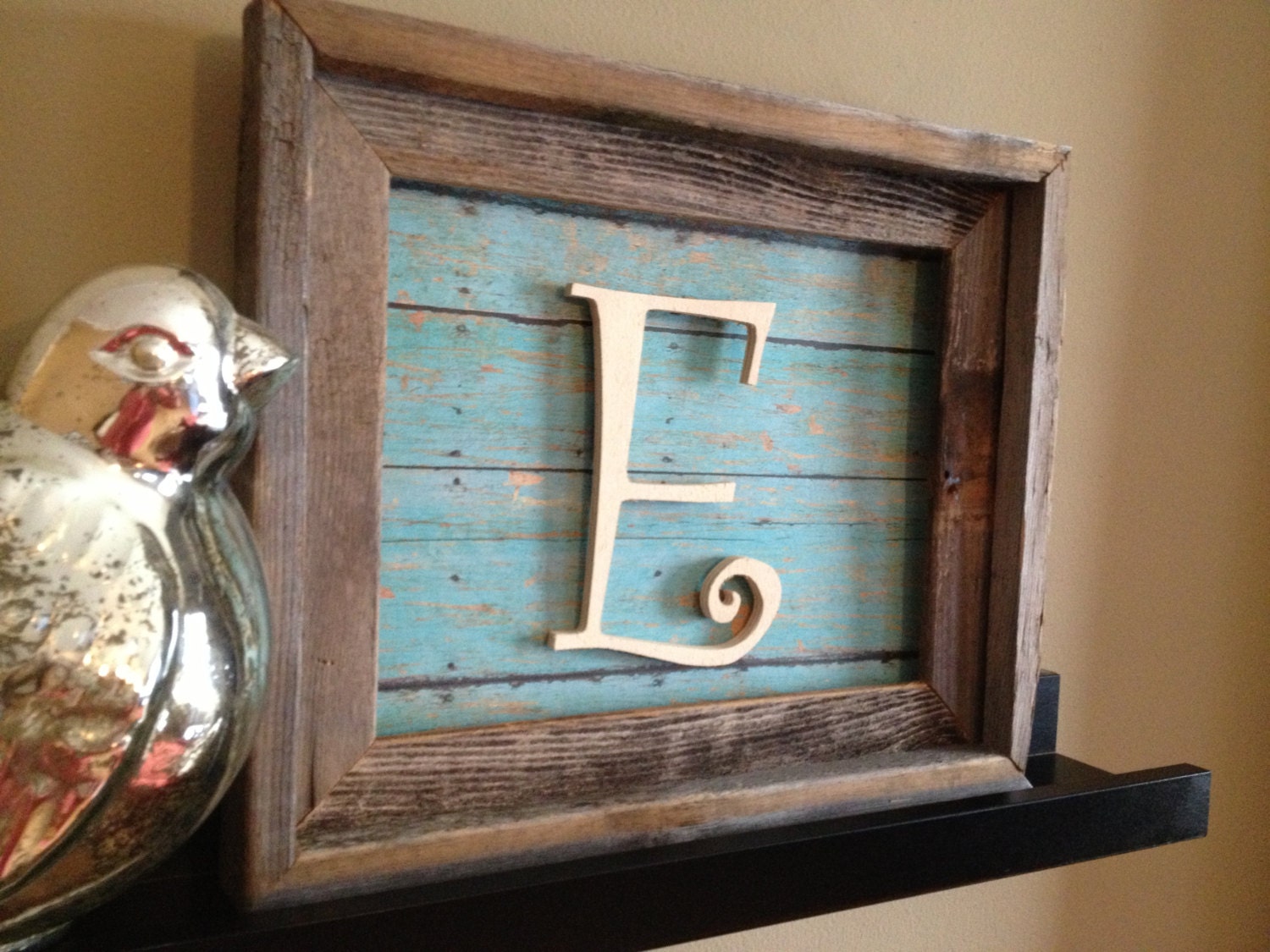 Rustic Wood Framed Art with Blue Barndoor by